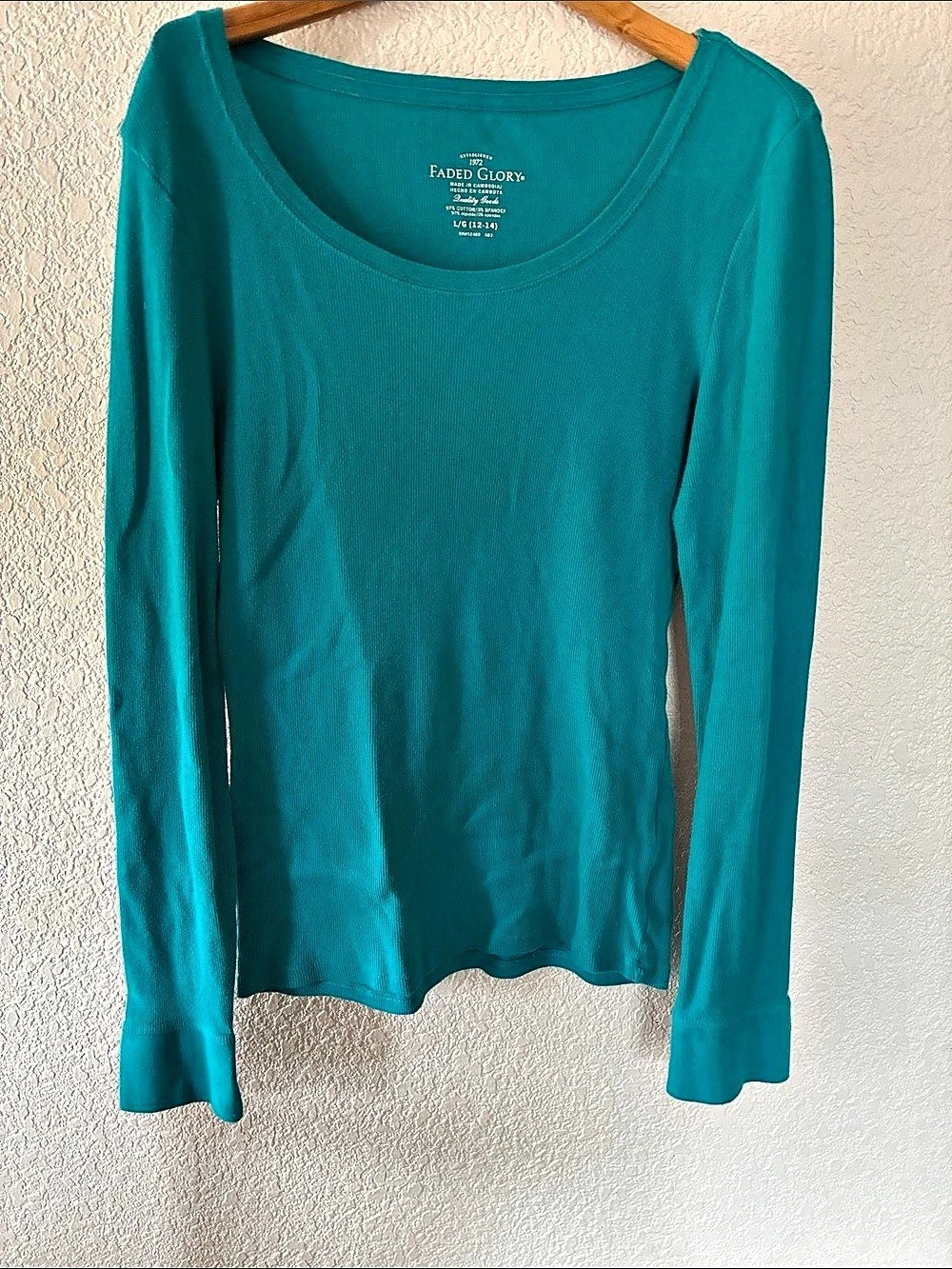 Faded Glory Ribbed Long Sleeve Top in Blue Size Large